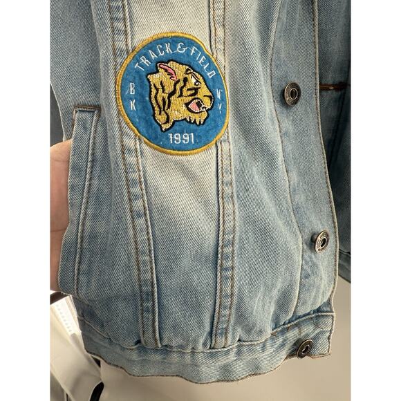 BROOKLYN CLOTH Button Down Patches Blue Denim Jean Jacket Women's Size Medium... - Picture 8 of 16